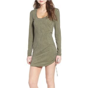 Pam & Gela Ruched Tie Hem Dress In Olive Smoke